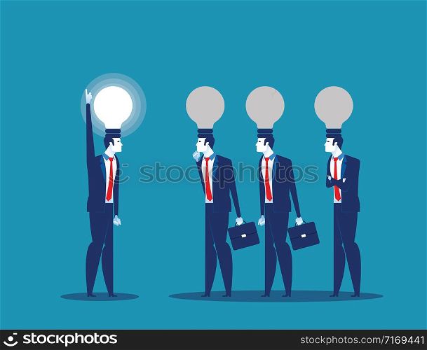 Bulb head manager. Concept business vector illustration. Flat character style.