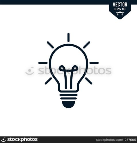bulb icon collection in glyph style, solid color vector