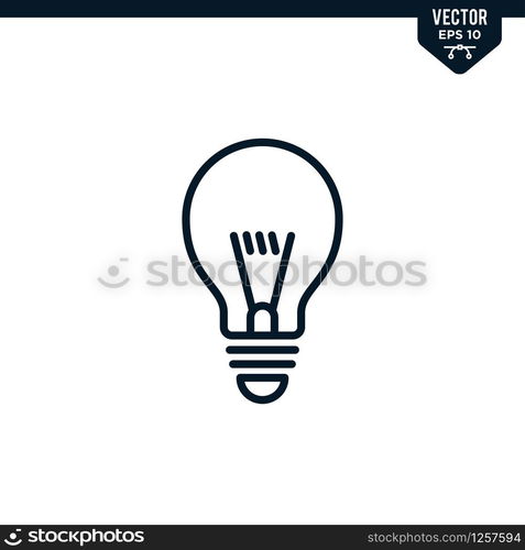 bulb icon collection in outlined or line art style, editable stroke vector