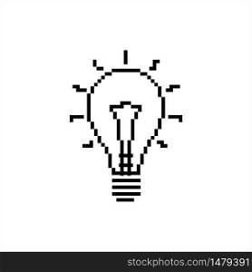 Bulb Icon Pixel Art, Bulb Pixelated Form Vector Art Illustration