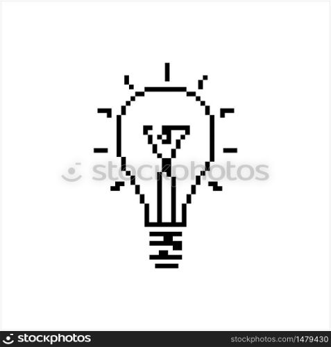 Bulb Icon Pixel Art, Bulb Pixelated Form Vector Art Illustration