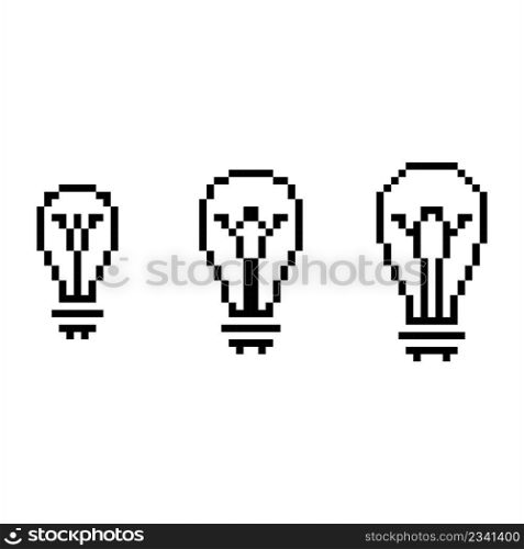 Bulb Icon Pixel Art, Electric Incandescent Fluorescent Light Bulb Icon Vector Art Illustration, Digital Pixelated Form