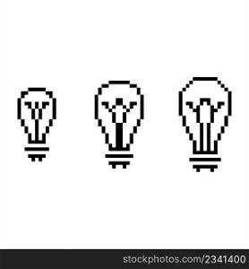 Bulb Icon Pixel Art, Electric Incandescent Fluorescent Light Bulb Icon Vector Art Illustration, Digital Pixelated Form