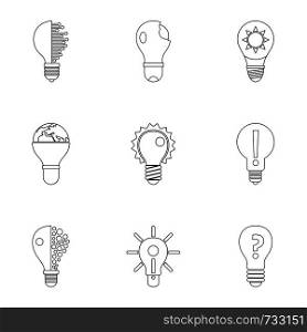 Bulb icons set. outline illustration of 9 bulb vector icons for web design. Bulb icons set, outline style