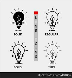 bulb, idea, electricity, energy, light Icon in Thin, Regular, Bold Line and Glyph Style. Vector illustration. Vector EPS10 Abstract Template background