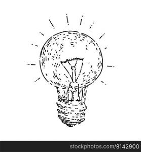 bulb idea hand drawn vector. light l&, creative energy solution, power bright bulb idea sketch. isolated black illustration. bulb idea sketch hand drawn vector