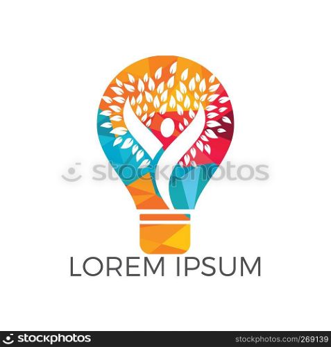 Bulb l&and people tree logo design. Human health and care logo design. Nature idea innovation symbol.