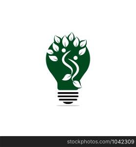 Bulb lamp and people tree logo design. Human health and care logo design. Nature idea innovation symbol.