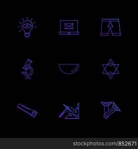 Bulb, laptop, email , shorts . microscope , bowl , star , saw , axe , screw ,icon, vector, design, flat, collection, style, creative, icons