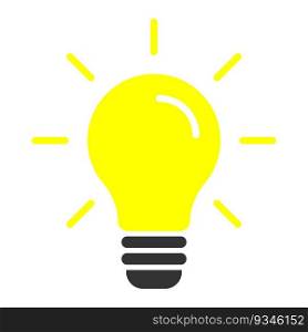 Bulb light idea icon. L&with rays shine. Flat vector illustration.