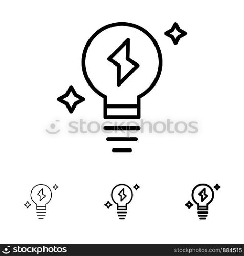 Bulb, Light, Power Bold and thin black line icon set