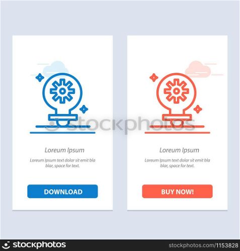 Bulb, Light, Setting, Gear Blue and Red Download and Buy Now web Widget Card Template