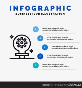 Bulb, Light, Setting, Gear Line icon with 5 steps presentation infographics Background