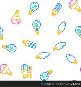 Bulb Lighting Electric Accessory Vector Seamless Pattern Color Line Illustration. Bulb Lighting Electric Accessory Icons Set Vector
