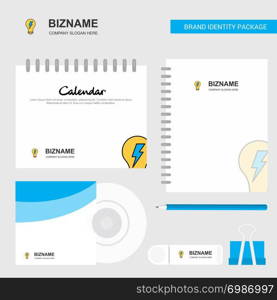 Bulb Logo, Calendar Template, CD Cover, Diary and USB Brand Stationary Package Design Vector Template