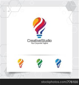 Bulb logo idea design concept of digital colorful symbol and icon lamp vector. Smart idea logo used for studio, professional and agency.