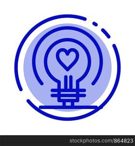 Bulb, Love, Heart, Wedding Blue Dotted Line Line Icon