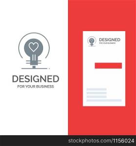 Bulb, Love, Heart, Wedding Grey Logo Design and Business Card Template
