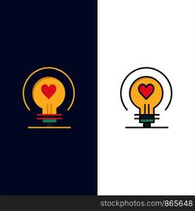 Bulb, Love, Heart, Wedding Icons. Flat and Line Filled Icon Set Vector Blue Background