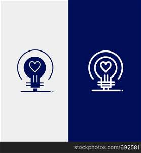 Bulb, Love, Heart, Wedding Line and Glyph Solid icon Blue banner Line and Glyph Solid icon Blue banner