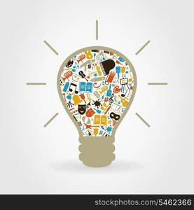 Bulb made of art subjects. A vector illustration