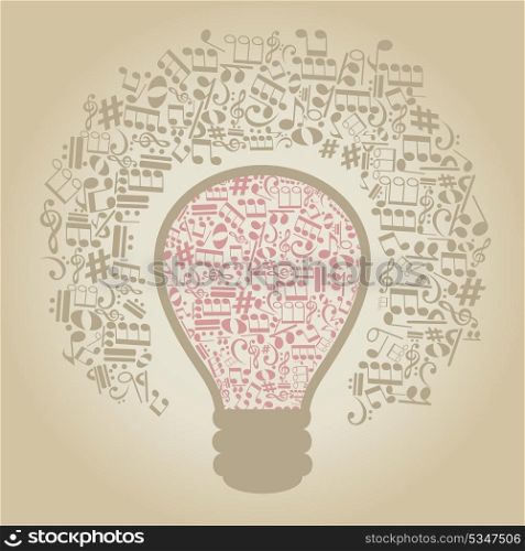 Bulb made of musical notes. A vector illustration