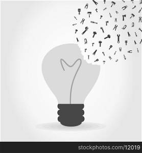 Bulb made of tools. A vector illustration