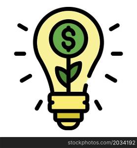 Bulb money idea icon. Outline bulb money idea vector icon color flat isolated. Bulb money idea icon color outline vector