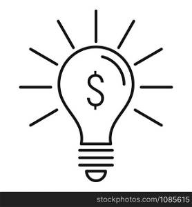 Bulb money idea icon. Outline bulb money idea vector icon for web design isolated on white background. Bulb money idea icon, outline style