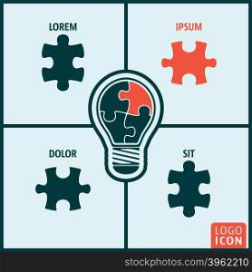 Bulb puzzle icon isolated. Light bulb icon. Light bulb with jigsaw puzzle pieces. Vector illustration