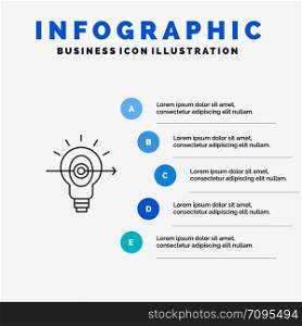 Bulb, Success, Focus, Business Line icon with 5 steps presentation infographics Background