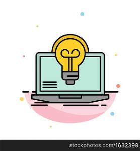 Bulb, Success, Laptop, Screen, File Abstract Flat Color Icon Template