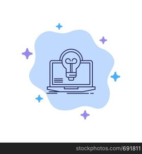 Bulb, Success, Laptop, Screen, File Blue Icon on Abstract Cloud Background