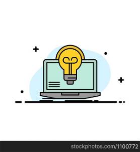 Bulb, Success, Laptop, Screen, File Business Flat Line Filled Icon Vector Banner Template