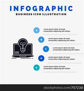 Bulb, Success, Laptop, Screen, File Solid Icon Infographics 5 Steps Presentation Background