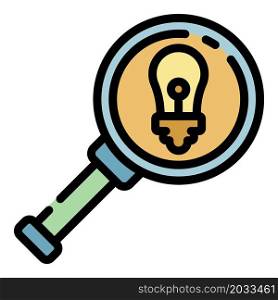 Bulb under magnify glass icon. Outline bulb under magnify glass vector icon color flat isolated. Bulb under magnify glass icon color outline vector