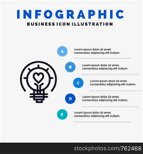 Bulb, Valentine, Light, Light Bulb, Tips Line icon with 5 steps presentation infographics Background