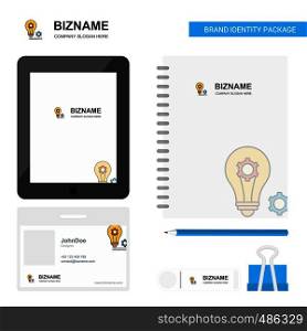 Bulb with gear Business Logo, Tab App, Diary PVC Employee Card and USB Brand Stationary Package Design Vector Template