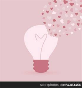Bulb with heart on a pink background. A vector illustration