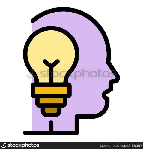 Buld idea head icon. Outline buld idea head vector icon color flat isolated. Buld idea head icon color outline vector