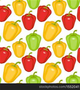 Bulgarian pepper seamless pattern. Paprika yellow, green, red, endless background, texture. Vegetable background Vector illustration. Bulgarian pepper seamless pattern. Paprika yellow, green, red, endless background, texture. Vegetable . Vector illustration.