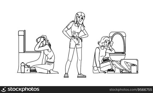 bulimia disorder vector. body woman, problem anorexia, female weight, slim depression, health anorexic bulimia disorder character. people black line illustration. bulimia disorder vector