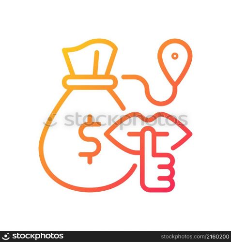 Bulk cash smuggling gradient linear vector icon. Illicit transportation of large sum of money. Financial fraud. Thin line color symbol. Modern style pictogram. Vector isolated outline drawing. Bulk cash smuggling gradient linear vector icon