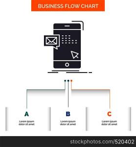 bulk, dialog, instant, mail, message Business Flow Chart Design with 3 Steps. Glyph Icon For Presentation Background Template Place for text.. Vector EPS10 Abstract Template background