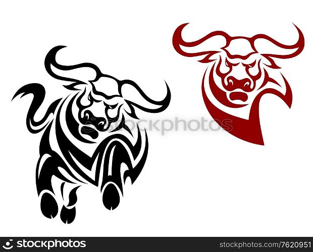 Bull and buffalo mascots isolated on white background