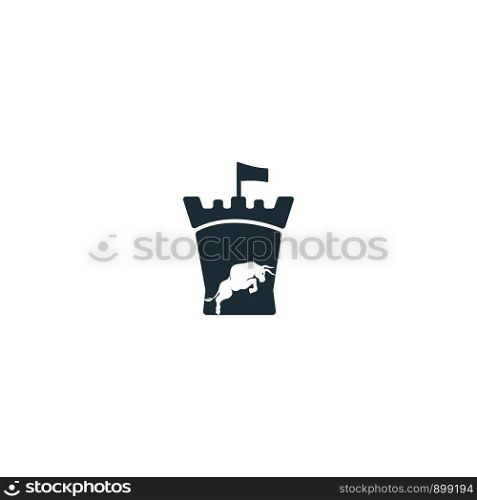 Bull head and fort vector logo design. Bull and castle icon vector logo. Security logo concept design.