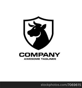 Bull head black shield vector logo concept illustration, Buffalo head logo, Bull head black shield logo. bull Animal logo sign, Taurus head logo