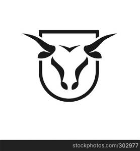 Bull head black shield vector logo concept illustration, Buffalo head logo,Taurus head black shield logo. bull Animal logo sign