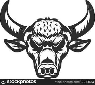 Bull head illustration on white background. Design element for emblem, sign, label, logo. Vector illustration