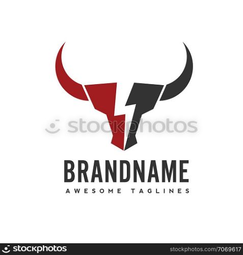 Bull head power vector logo concept illustration, Buffalo head and power logo, Bull head logo. Bull Animal logo sign,